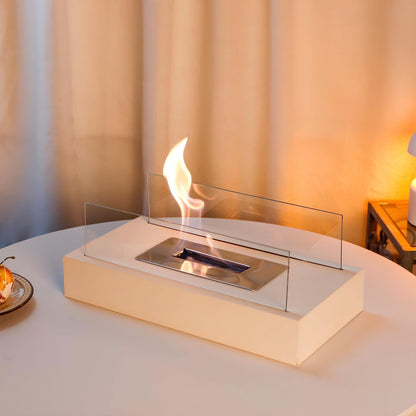 Compact Bioethanol Flame Bowl Steel & Glass 11 in Desk Fire Pit Indoor Outdoor Ambiance Heater Portable Eco Table Top Burner Living Room Pat