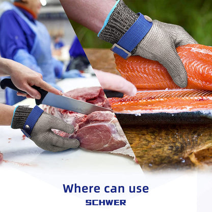 Cut-Resistant Safety Gloves | Stainless Steel Mesh Work Gloves for Food Prep Kitchen Industrial Use | Flexible Hand Protection with