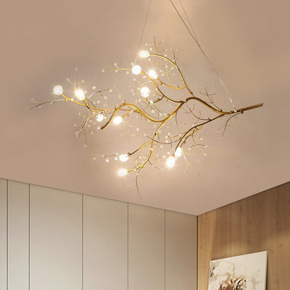 Modern Crystal Bead Chandelier 10-Light Metal Branch Ceiling Fixture for Dining Room & Living Room