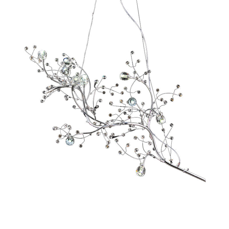 Modern Crystal Bead Chandelier 10-Light Metal Branch Ceiling Fixture for Dining Room & Living Room
