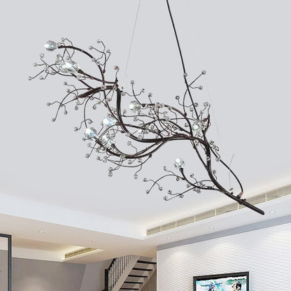 Modern Crystal Bead Chandelier 10-Light Metal Branch Ceiling Fixture for Dining Room & Living Room