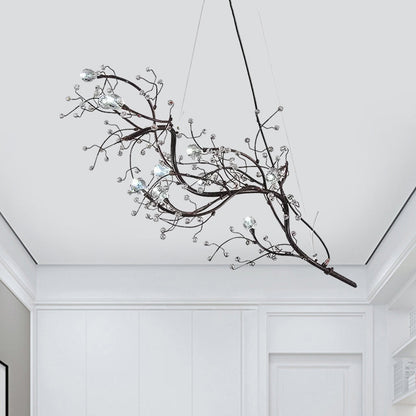Modern Crystal Bead Chandelier 10-Light Metal Branch Ceiling Fixture for Dining Room & Living Room