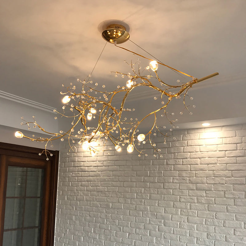 Modern Crystal Bead Chandelier 10-Light Metal Branch Ceiling Fixture for Dining Room & Living Room