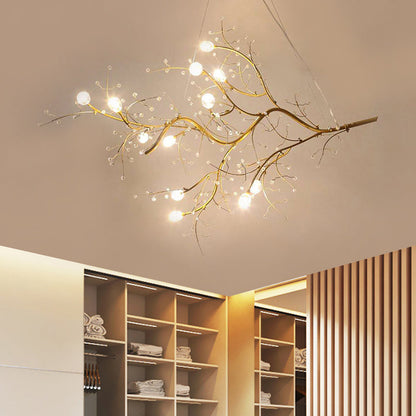 Modern Crystal Bead Chandelier 10-Light Metal Branch Ceiling Fixture for Dining Room & Living Room