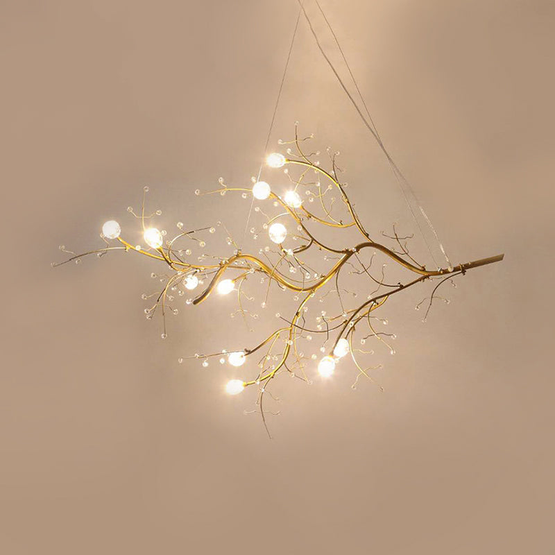 Modern Crystal Bead Chandelier 10-Light Metal Branch Ceiling Fixture for Dining Room & Living Room