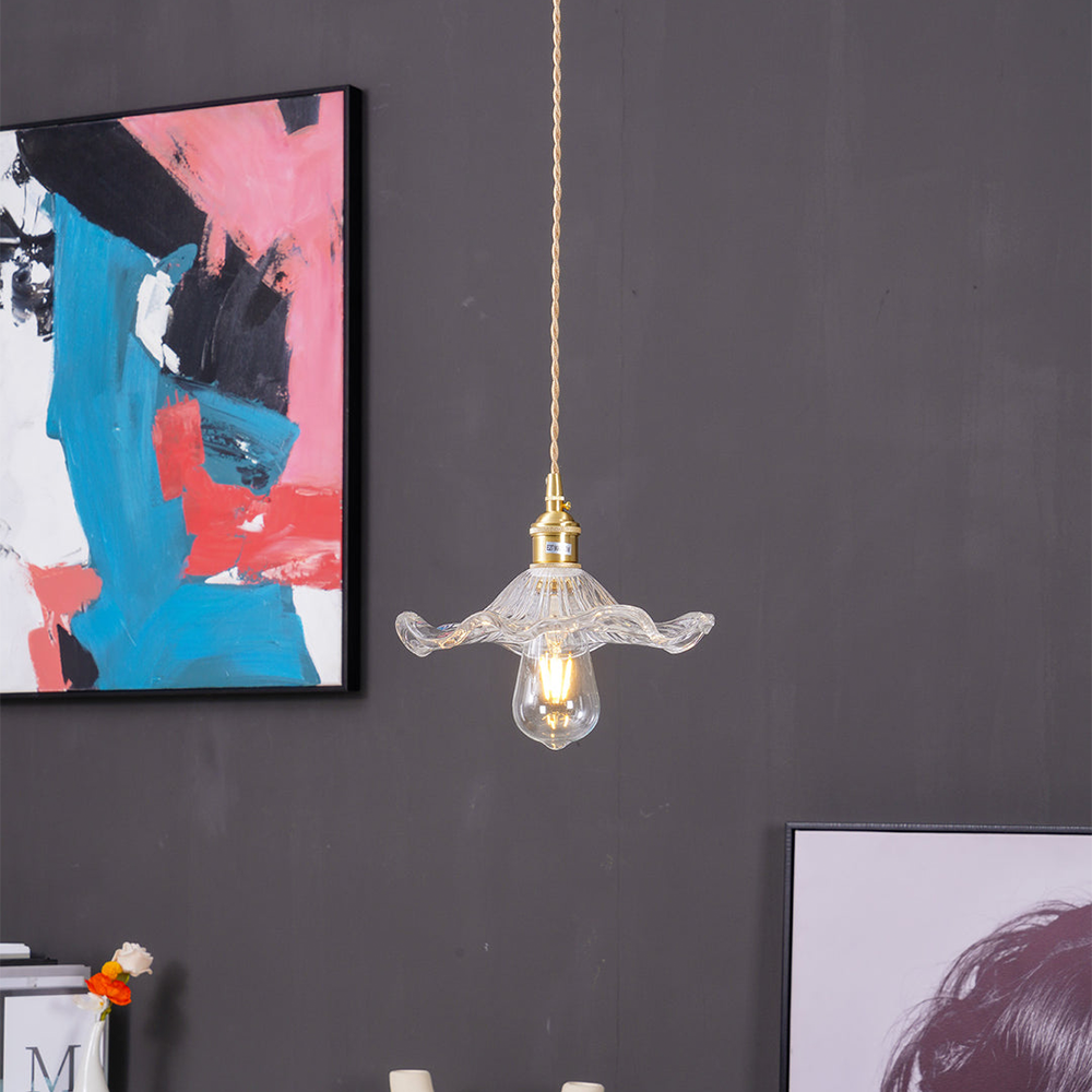 Floral Glass Hanging Fixture with Integrated LED for Dining Rooms & Bedrooms | Overhead Ambient Illumination | Modern Botanical Silhouette C