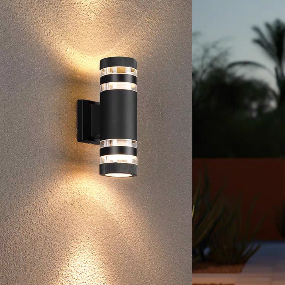 Exterior Sconce with Dual-Beam Illumination – Weatherproof Cylindrical Fixture for Entryways, Patios & Gardens – E27 Socket, IP65 Rating, Bl