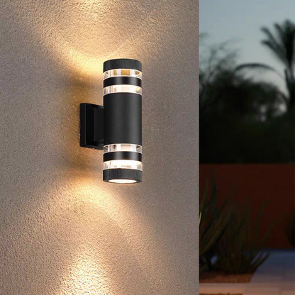 Exterior Sconce with Dual-Beam Illumination – Weatherproof Cylindrical Fixture for Entryways, Patios & Gardens – E27 Socket, IP65 Rating, Bl