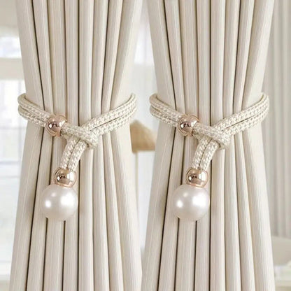 Lustra Curtain Tiebacks - Faux Pearl, Adjustable Holdbacks for Elegant Drapery