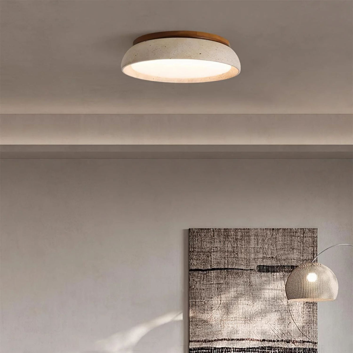 Flush Mount LED Light Fixture Stone Wood Acrylic Warm Glow for Bedroom Living Room Hallway Low Profile Modern Minimalist Scandinavian Japand