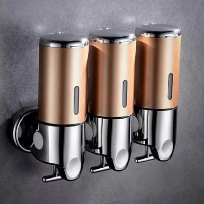 Wall Mount Soap Dispenser with Push Pump - Stainless Steel Liquid Holder for Shampoo, Lotion & Hand Wash in Bathroom, Kitchen, Shower