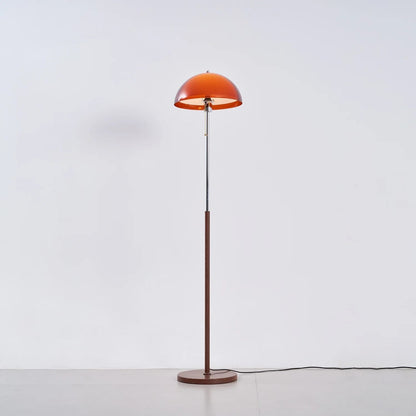 Tall Arched Standing Lamp with Translucent Dome Shade 63 Inches for Living Space Reading Corner Retro Mid-Century Accent Lighting Walnut Woo