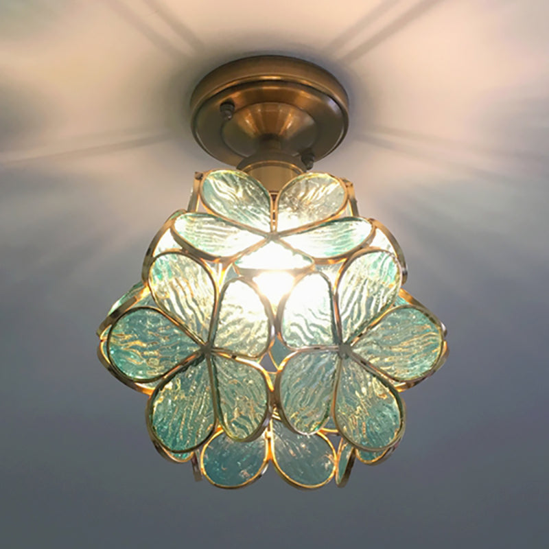 Stained Glass Ceiling Light Fixture with Botanical Design – Semi-Flush Mount 8-Inch Dome for Hallway, Bedroom, Kitchen