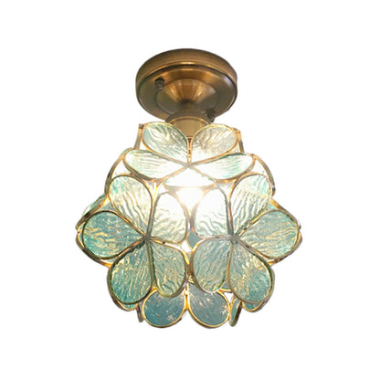 Stained Glass Ceiling Light Fixture with Botanical Design – Semi-Flush Mount 8-Inch Dome for Hallway, Bedroom, Kitchen
