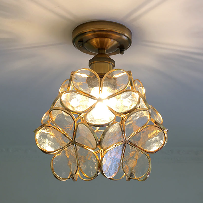 Stained Glass Ceiling Light Fixture with Botanical Design – Semi-Flush Mount 8-Inch Dome for Hallway, Bedroom, Kitchen