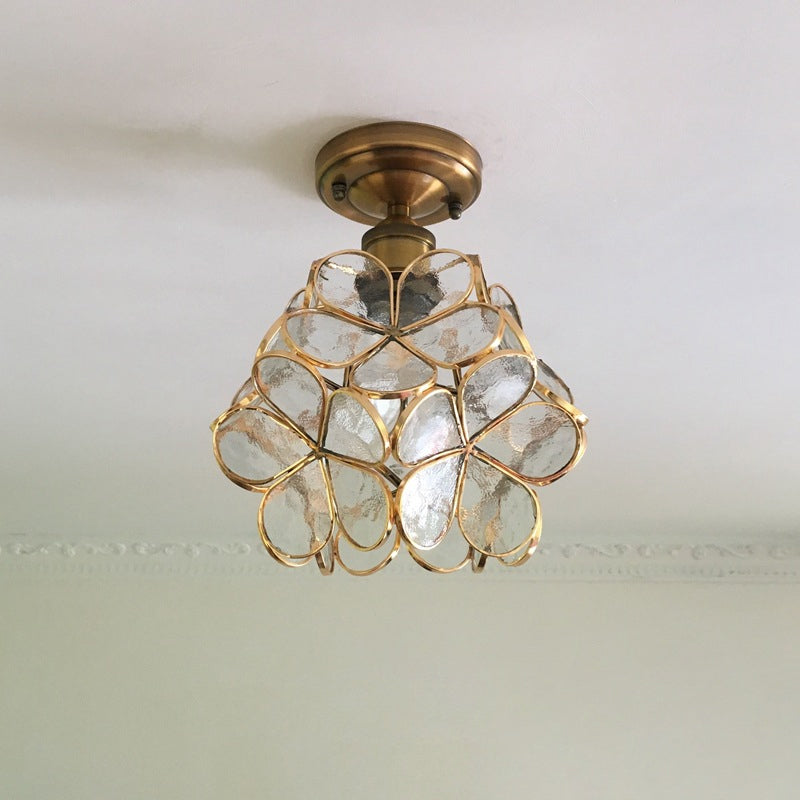 Stained Glass Ceiling Light Fixture with Botanical Design – Semi-Flush Mount 8-Inch Dome for Hallway, Bedroom, Kitchen