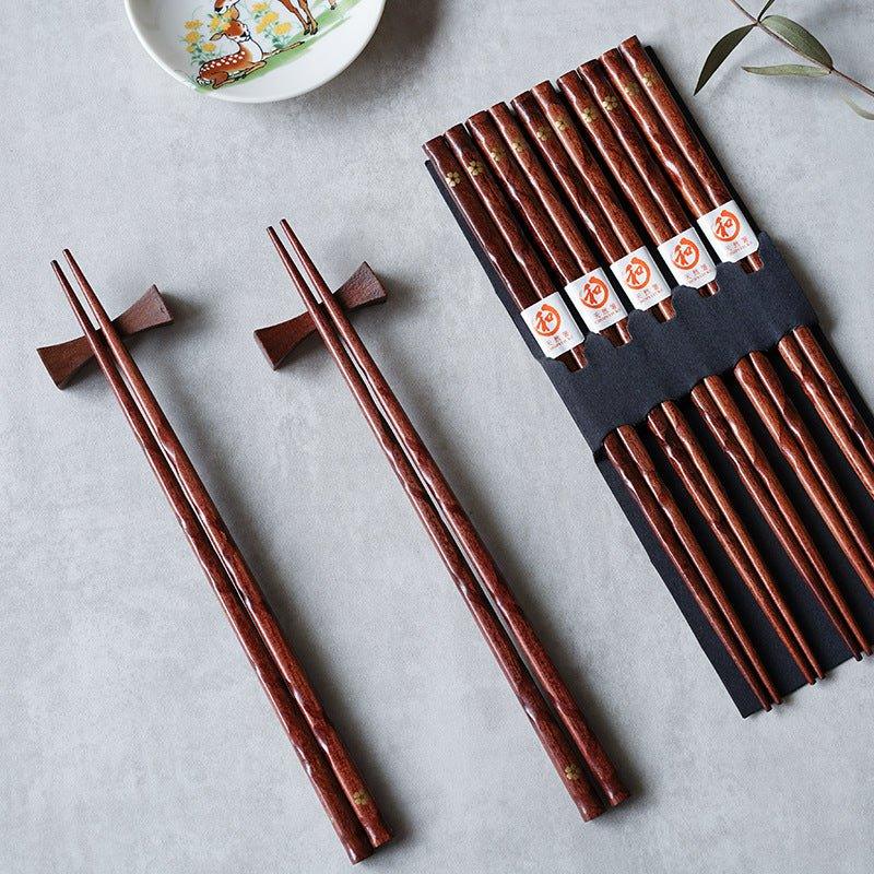Wooden Chopsticks with Gold Cherry Blossom Design – 5 Pairs Set for Dining & Special Occasions