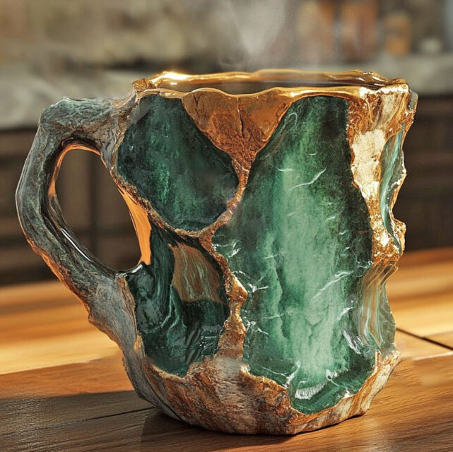 Insulated Crystal Coffee Mug with Natural Mineral Glaze - Handcrafted Artisan Cup for Hot & Cold Drinks - Microwave & Dishwasher Safe - 12