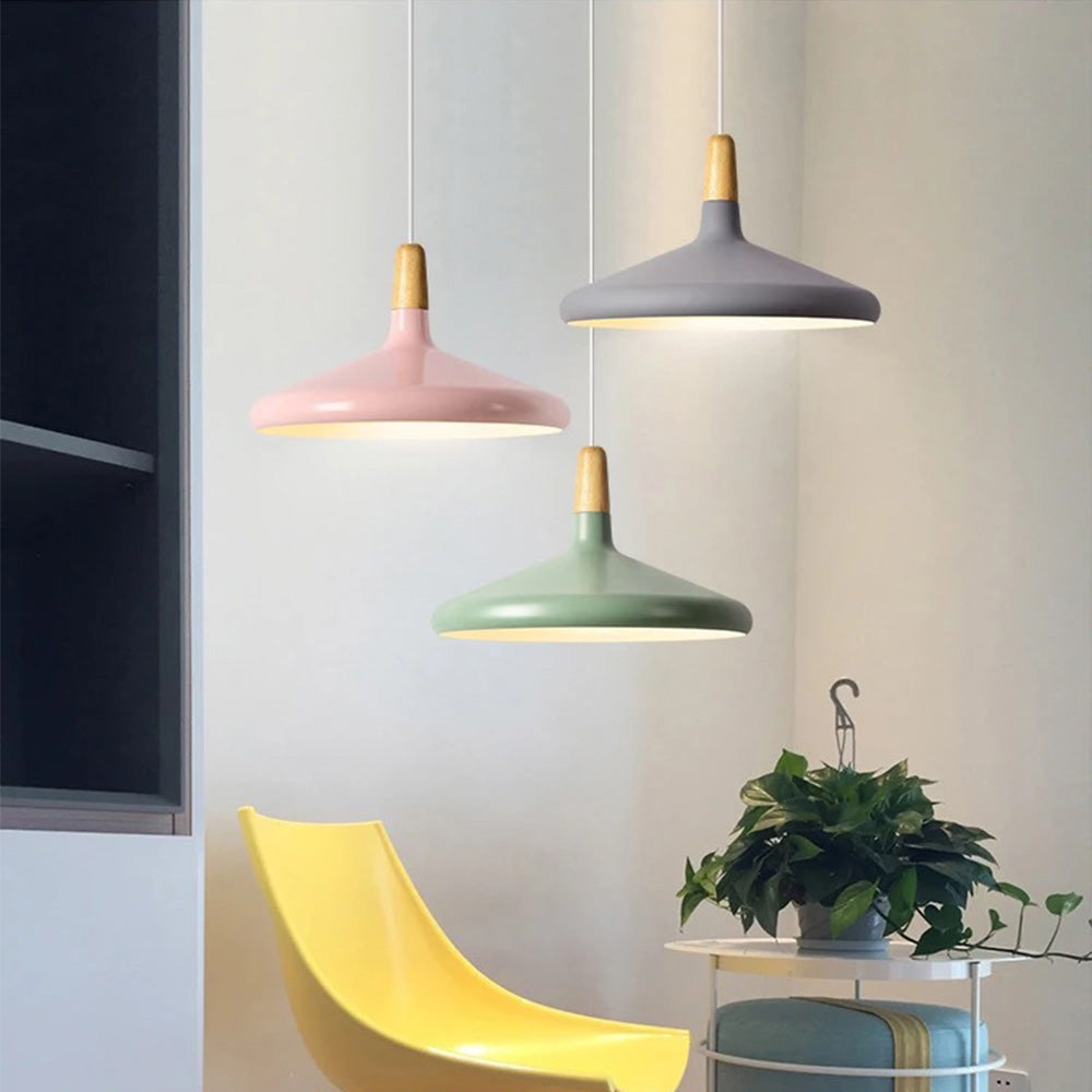 Hanging Ceiling Light Fixture Wire-Suspended E27 Socket Natural Wood Accent Modern Minimalist Style for Kitchen Island Dining Table Living R
