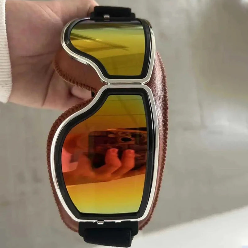 Retro Motorcycle Goggles with Adjustable Strap, UV Protection & Impact-Resistant Polycarbonate Lens for Riding, Cycling & Outdoor Use