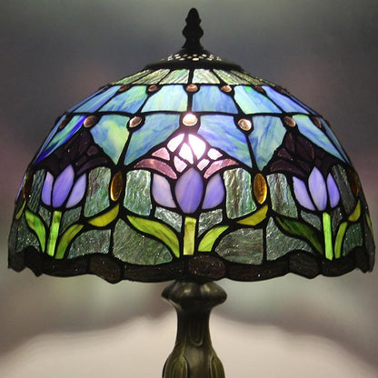 Stained Glass Table Lamp 18 Inch Height Multicolor Shade Bedside Reading Light E26 Socket Vintage Accent Lighting Decorative Bedroom Night L