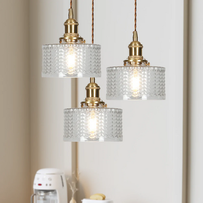 Adjustable Drop Ceiling Light with Textured Glass Shade E27 Socket for Kitchen Island Dining Room Counter Breakfast Bar Scandinavian Modern