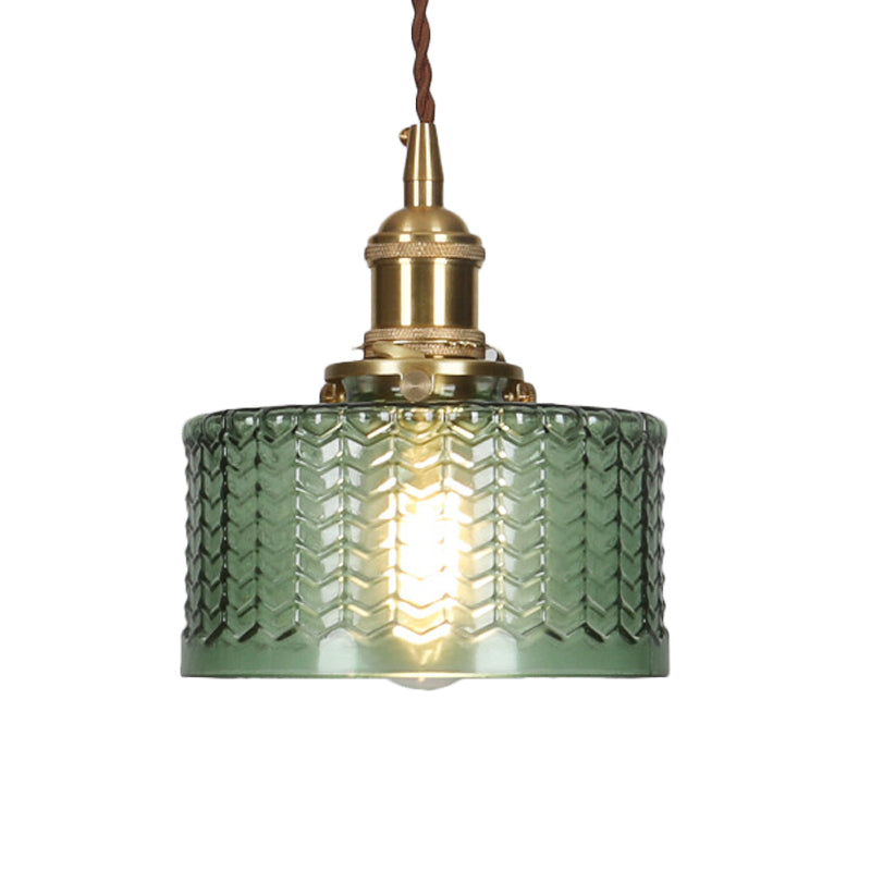Vintage-Style Single-Light Glass Pendant with Rotary Switch – Wavy Textured Shade & Brass Hardware for Kitchen Island, Dining Room