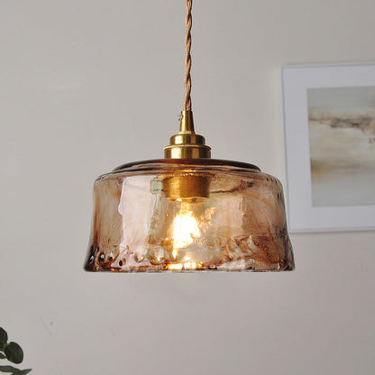 Hanging Ceiling Light with Amber Glass Globe Shade – Single Bulb Pendant Fixture, Warm Brass Finish, 59-Inch Adjustable Cord for Kitchen