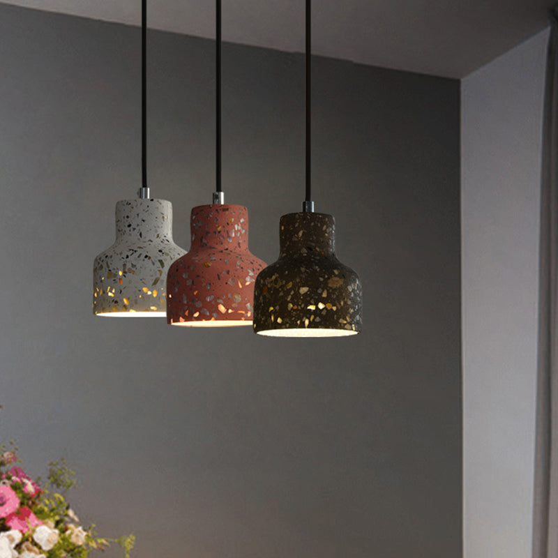 Terrazzo Cement Pendant Light with Adjustable Cord, Single Bulb Fixture for Kitchen Island, Entryway & Dining Room, Modern Industrial