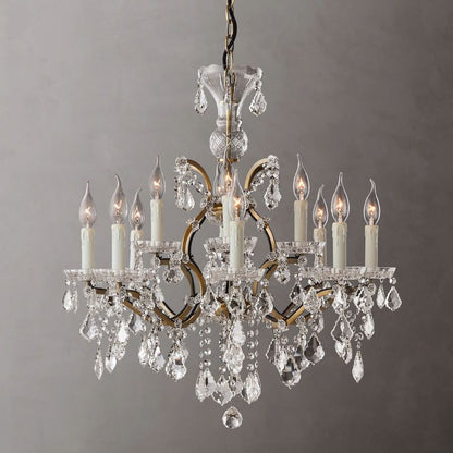 Crystal Chandelier 28 Inch Round 12-Light Vintage Style for Dining Room Foyer Living Room Hardwired Pendant Light Fixture