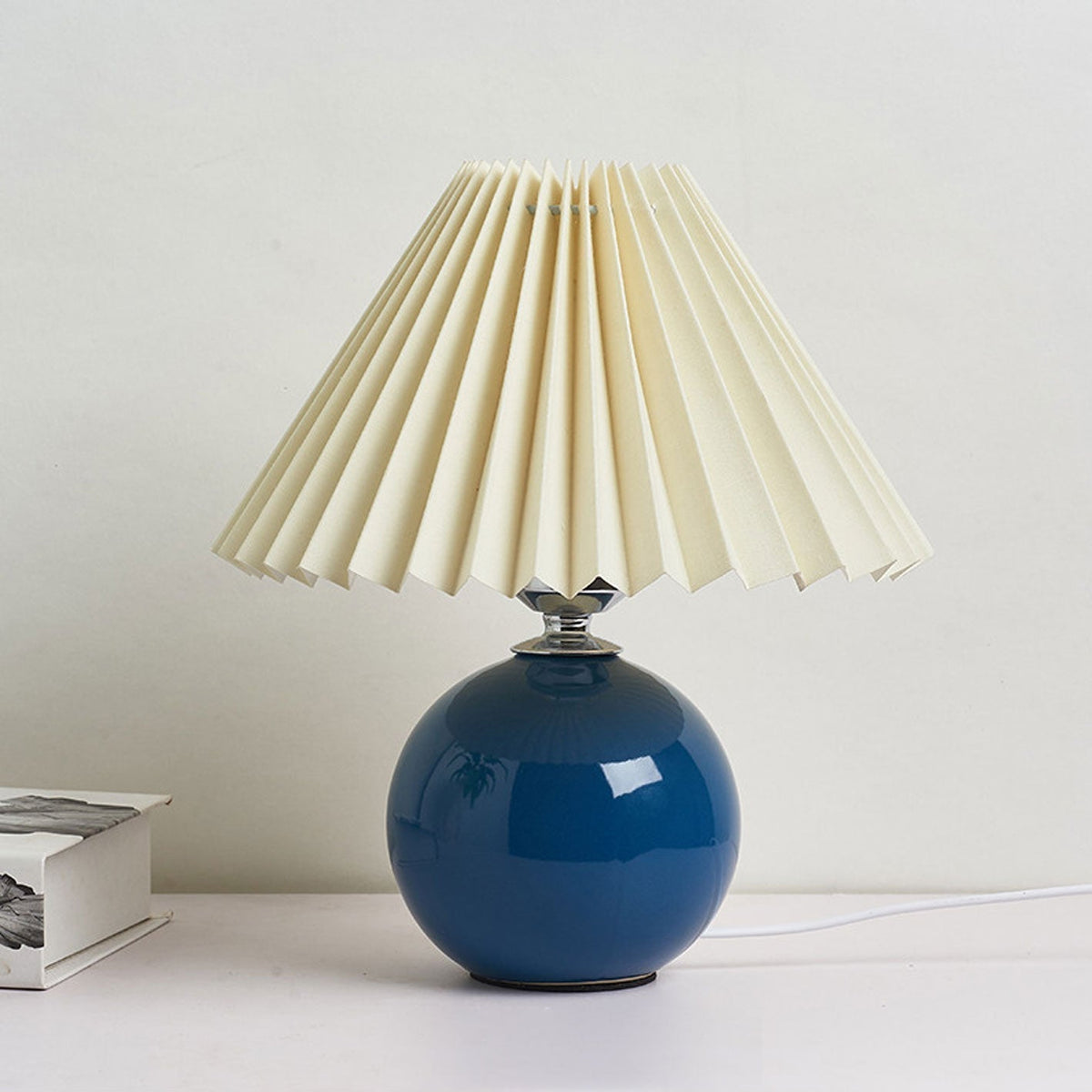 Ceramic Table Lamp with Fabric Shade – Modern Accent Lighting for Bedroom, Living Room & Home Office