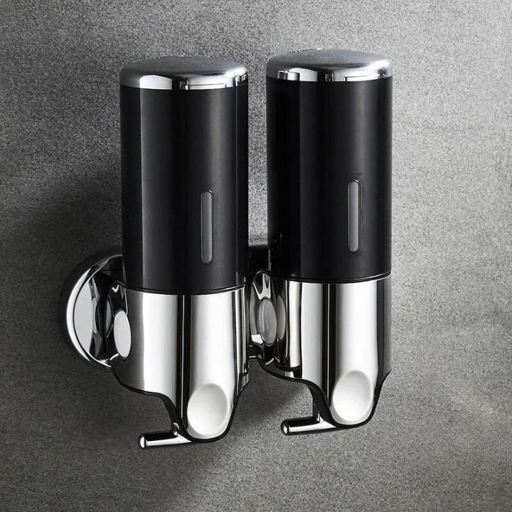 Wall Mount Soap Dispenser with Push Pump - Stainless Steel Liquid Holder for Shampoo, Lotion & Hand Wash in Bathroom, Kitchen, Shower