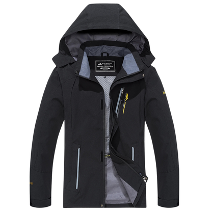 Men's Windproof Rain Shell Jacket with Removable Hood for Hiking, Camping & Outdoor Adventures – Waterproof Lightweight Expedition Coat