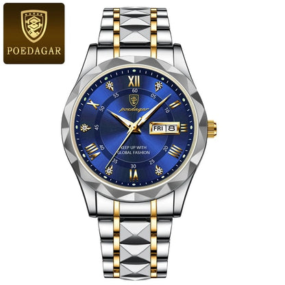 Men's Analog Quartz Watch with Luminous Hands, Date Window, and Stainless Steel Band for Business & Everyday Wear