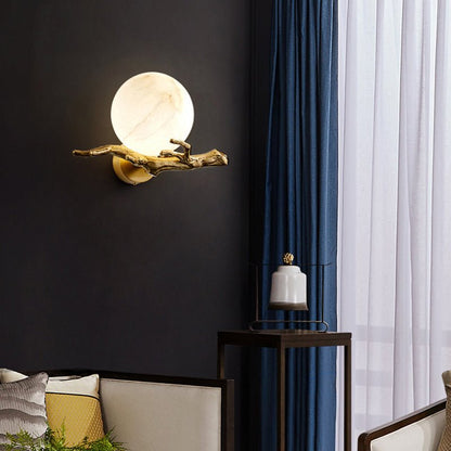 Marble & Brass Wall Sconce LED Light Fixture for Bedroom, Living Room, Hallway – Modern Minimalist Indoor Lighting