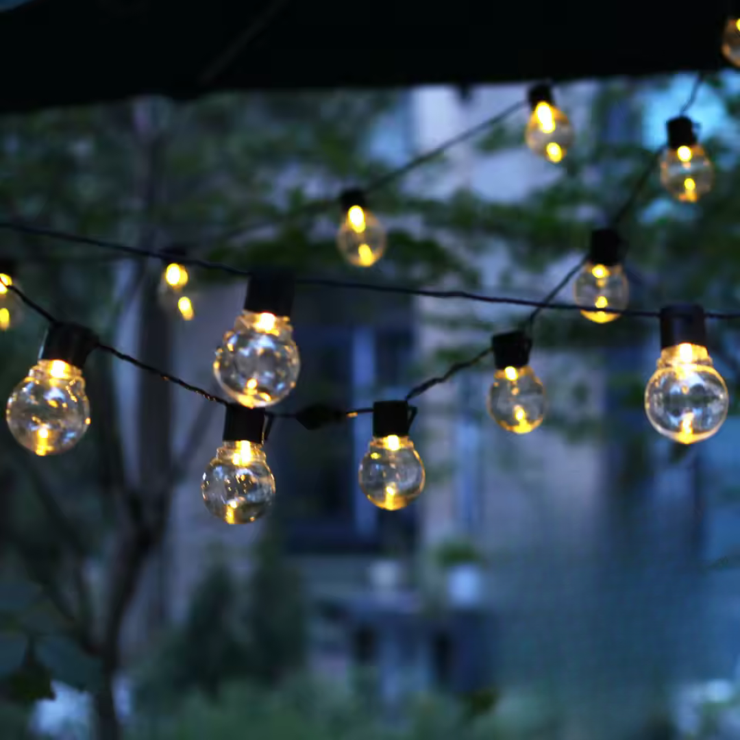 Solar-Powered String Lights with Warm White Globe Bulbs for Patio, Garden & Outdoor Events