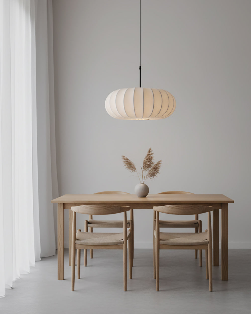Hanging Ceiling Light with Cloth Shade for Dining Room & Kitchen – Adjustable Height, E26 Socket, Dimmable – 12 in White Fixture for Modern