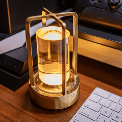 Rechargeable Crystal LED Lantern with Touch Dimmer & USB Port – Gold Silver Black Cordless Accent Lamp for Bedroom Nightstand Dining Table