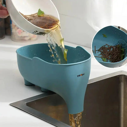 Elephant Sink Strainer Basket with Handle – Drain Protector Catcher for Kitchen Sink Food Scraps Vegetables Pasta – Utensil Holder Organizer