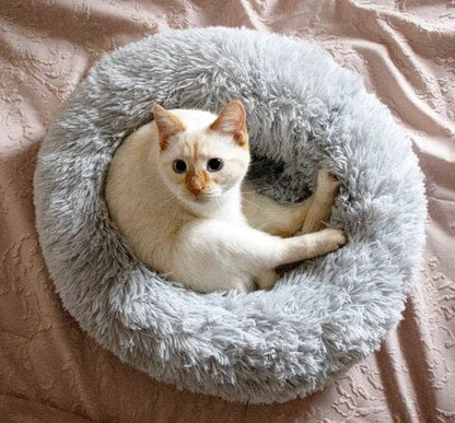 Round Raised-Edge Pet Bed with Plush Faux Fur Fill for Dogs & Cats