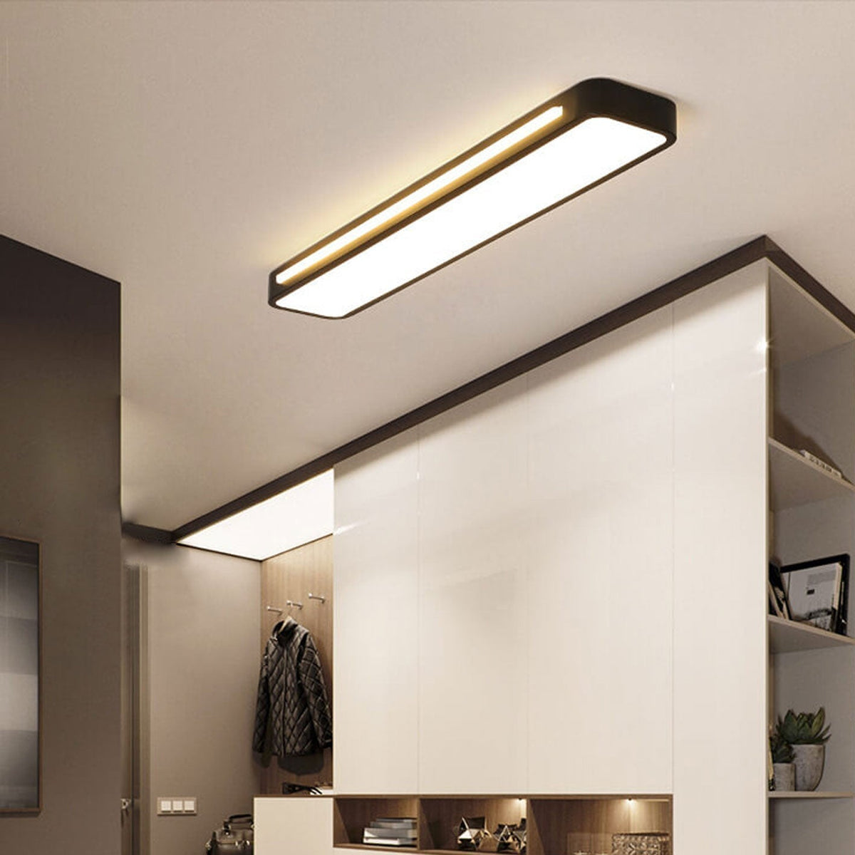 Low-Profile LED Flush Mount Ceiling Light 19 in Black White Acrylic for Bedroom Hallway Living Room Modern Hardwired Fixture