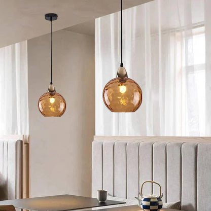 Textured Glass Globe Hanging Light 7.9 Inch Dining Room Island Fixture Adjustable Height Modern Sphere Pendant Minimalist Ceiling Lamp for K