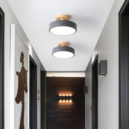 Wooden Circle Flush Mount LED Ceiling Light for Bedroom, Hallway & Living Room - Modern Wood Grain Design
