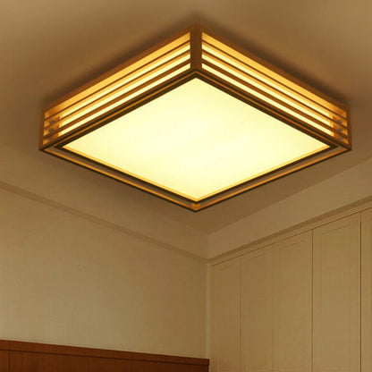 LED Round Ceiling Fixture 14-inch Wood & Acrylic Contemporary Overhead Light for Bedroom Kitchen Bathroom Home Office