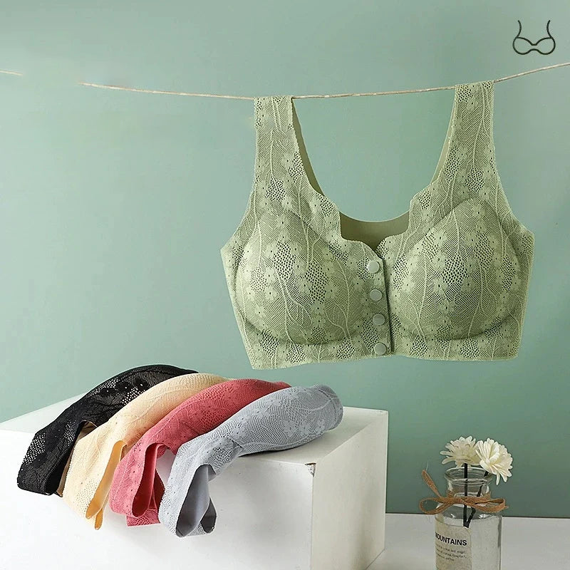 Front-Closure Wireless Comfort Bra with Lace Breathable Support | Lift & Shape Full-Coverage Bralette for Everyday Wear
