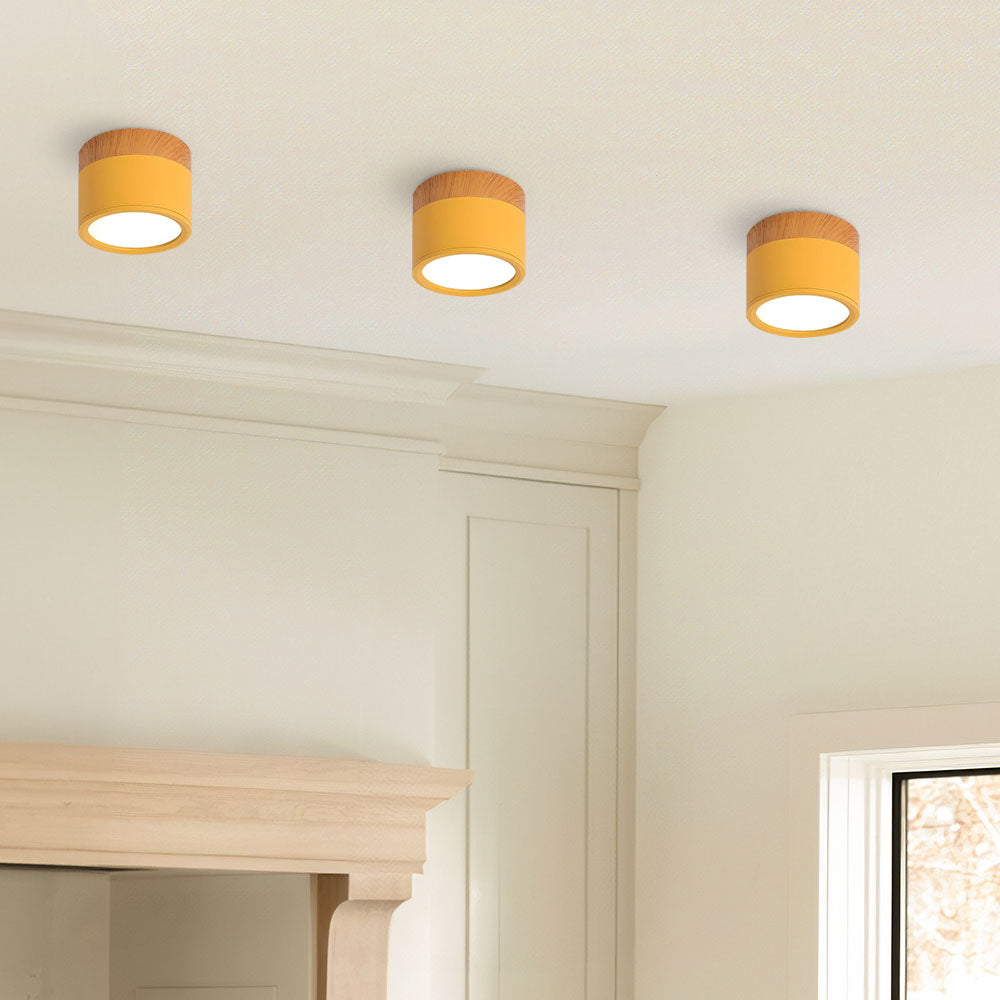 Round LED Flush Mount Light Fixture Wood Accent Aluminum 5W 7W for Entryway Bedroom Kitchen Hallway Ceiling Lamp Modern Minimalist Scandinav