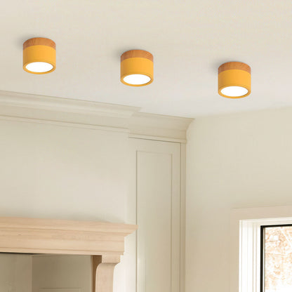 Round LED Flush Mount Light Fixture Wood Accent Aluminum 5W 7W for Entryway Bedroom Kitchen Hallway Ceiling Lamp Modern Minimalist Scandinav