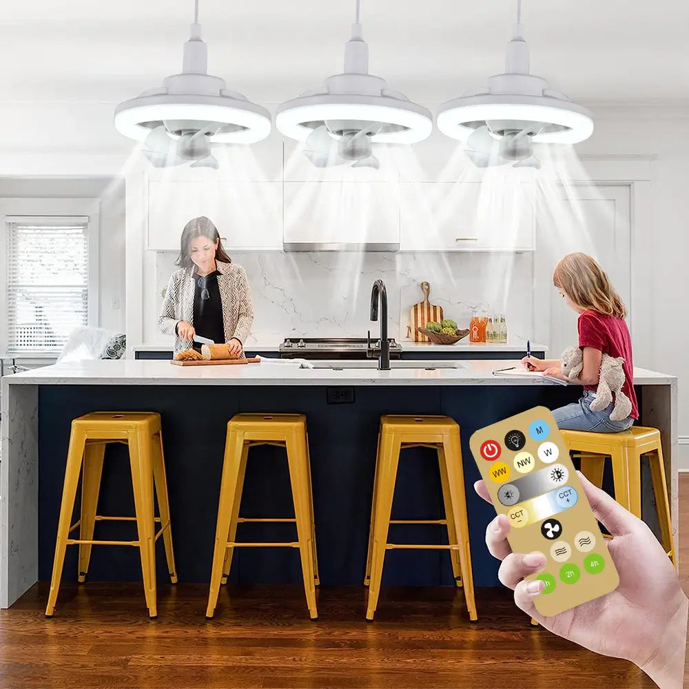E27 Ceiling Fan Light with Remote, Adjustable Airflow & LED Dimming, 360° Rotation for Living Room, Bedroom