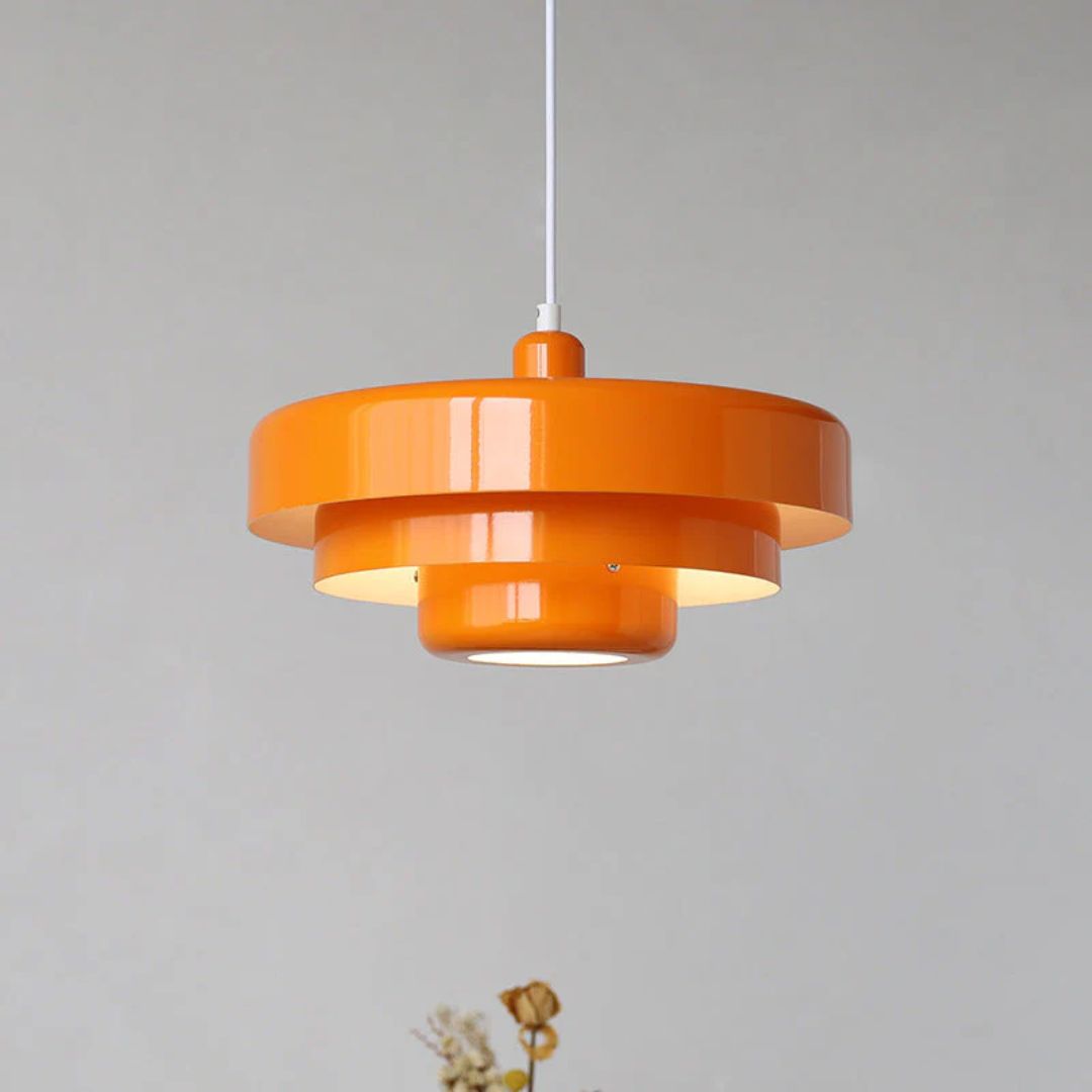Hanging Iron Ceiling Fixture 14 Inch Layered Shade Height-Adjustable for Kitchen Dining Room Bedroom Modern Retro Downlight E27 Socket