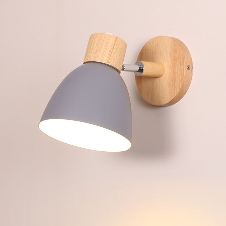 Hardwired Wall Sconce with Iron & Wood Accents – Compact Bedside Reading Fixture, E26 Socket, 40W Max – Modern Lighting for Bedroom, Study &